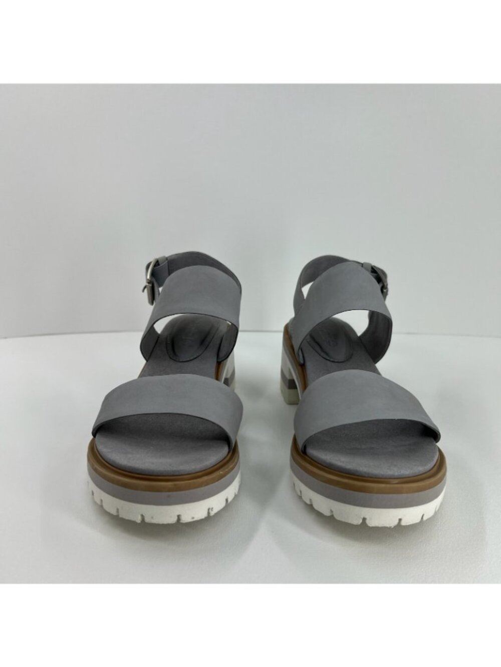 Timberland Violet Marsh 2-Band Sandals Womens 8.5 Nubuck Leather Block Heel Gray - Picture 3 of 13